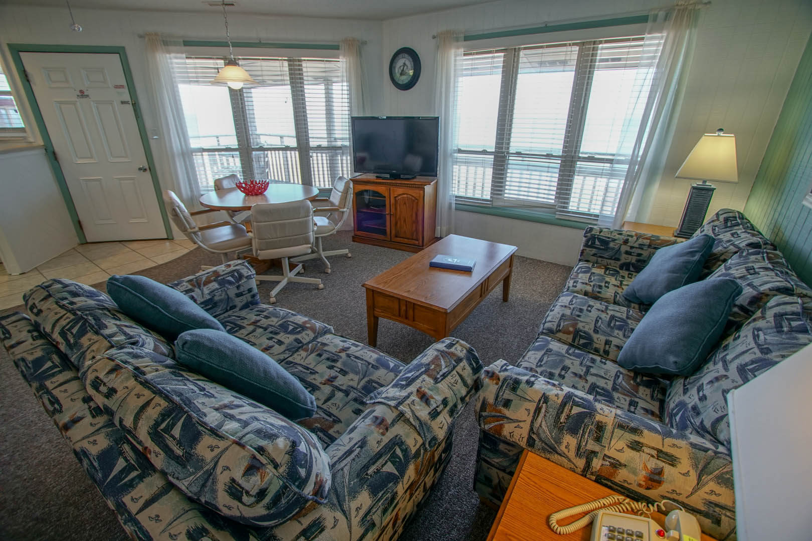 A peaceful living room area with a view at VRI's Outer Banks Beach Club in North Carolina.